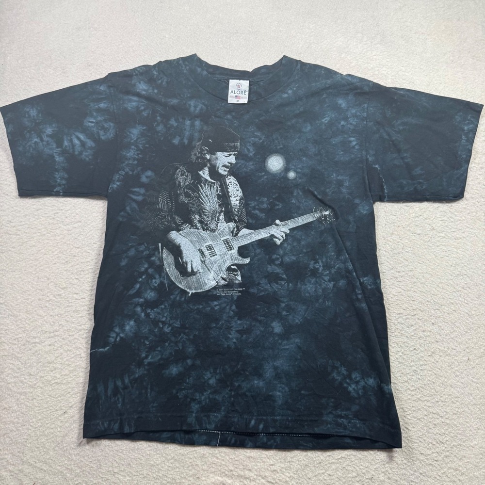 Alore Santana Graphic T-Shirt Mens Medium Black Tie Dye Excellent 2001 Vintage